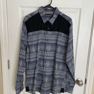 Tranquility Mayhem Blue Geometric Button-Up Shirt, Stylish, High Quality, LNC